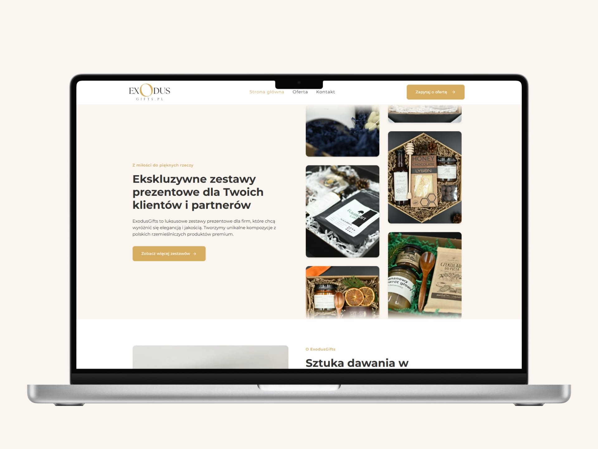 ExodusGifts website screenshot on laptop