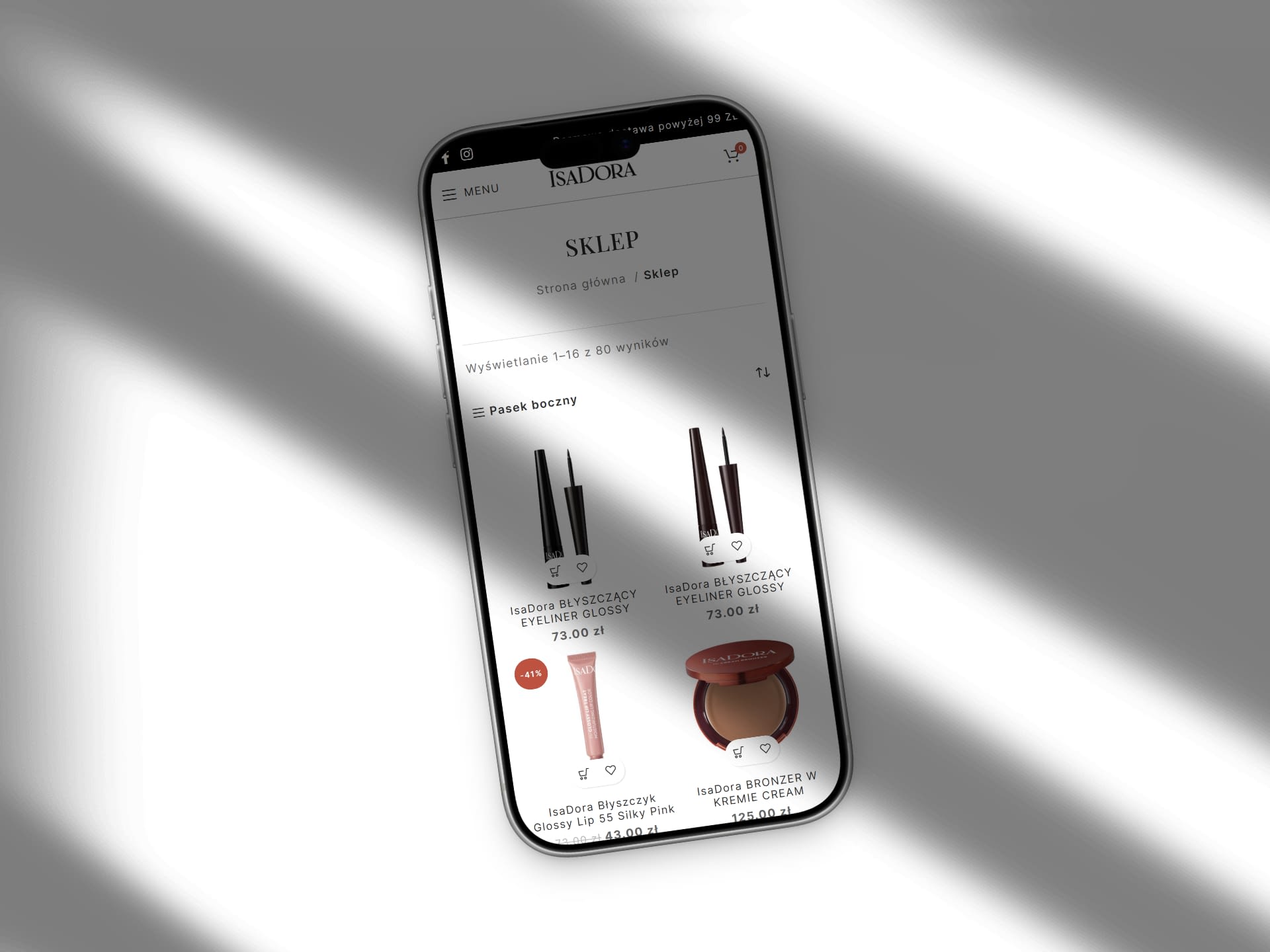 IsaDora Cosmetics mobile storefront screenshot